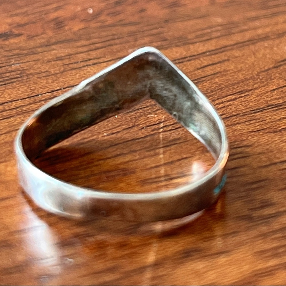 VINTAGE 925 Sterling Mexico TCN-07 and Turquoise Chevron Ring 6.5 - Picture 6 of 8